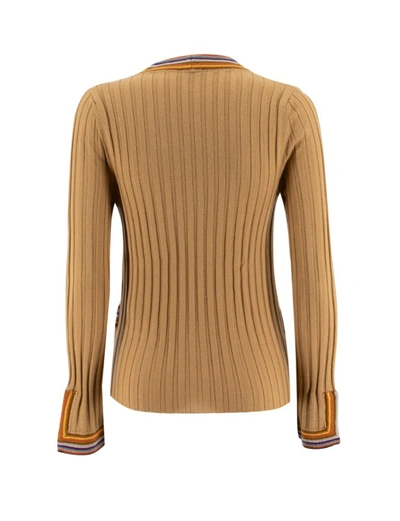 Shop Etro Beige Slim-fit Ribbed Wool Cardigan In Brown