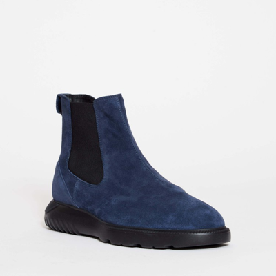 Shop Hogan Blue Suede Ankle Boots