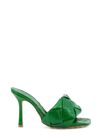 Shop Bottega Veneta Leather Sandals With Woven Motif In Green
