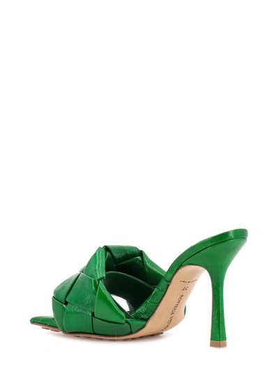 Shop Bottega Veneta Leather Sandals With Woven Motif In Green