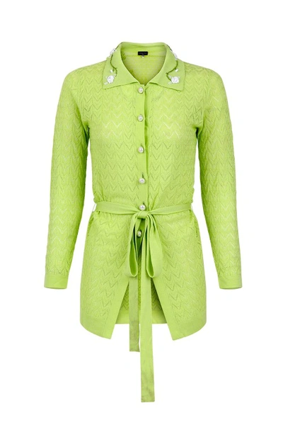 Shop Andreeva Lime Cashmere Shirt With Embroidery In Green