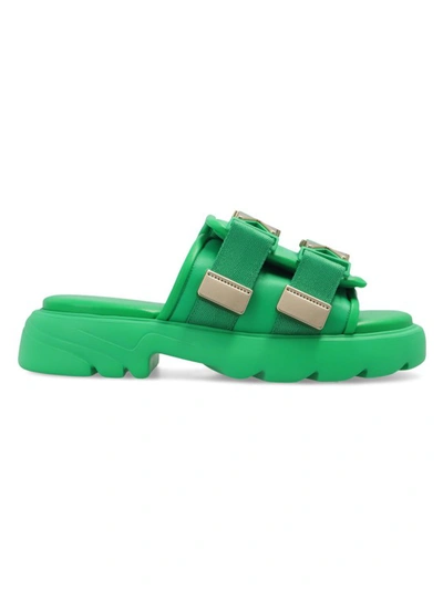 Shop Bottega Veneta Green Flash Slides