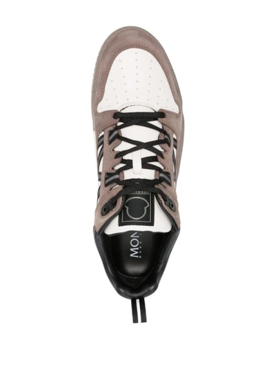 Shop Moncler Pivot Leather Trainers In Brown
