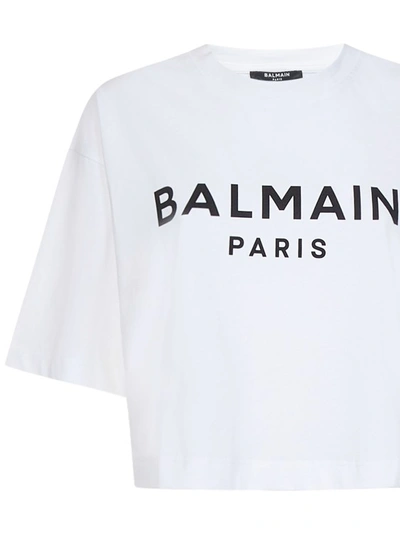 Shop Balmain White Cotton Cropped T-shirt