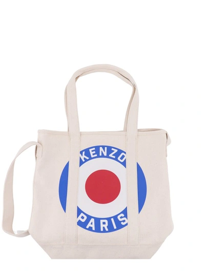 Shop Kenzo Canvas Shoulder Bag With  Target Print In Neutrals