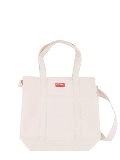 Shop Kenzo Canvas Shoulder Bag With  Target Print In Neutrals