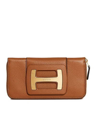 Shop Hogan Continental Zip Wallet Leather Tan In Brown