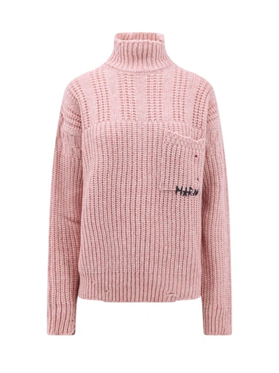 Shop Marni Virgin Wool Sweater With Destroyed Effect In Pink