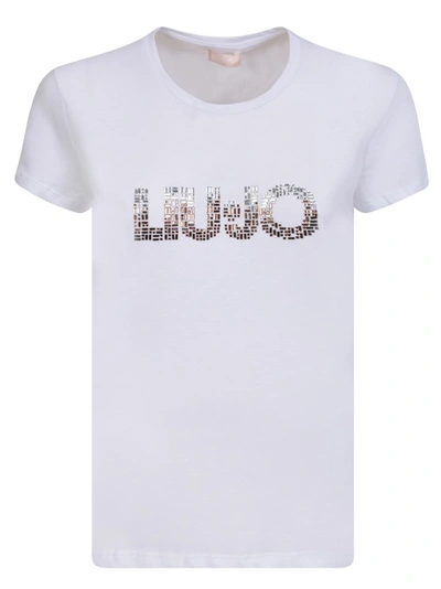 Shop Liu •jo Rhinestone Details White T-shirt