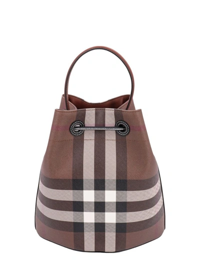 Shop Burberry Check Motif Coated Canvas Shoulder Bag In Brown