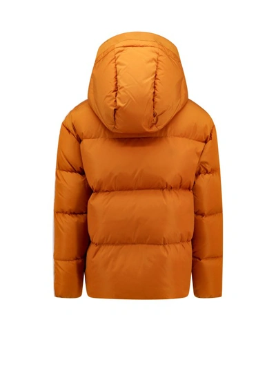 Shop Palm Angels Logo Print Padded And Quilted Econylon Jacket In Orange