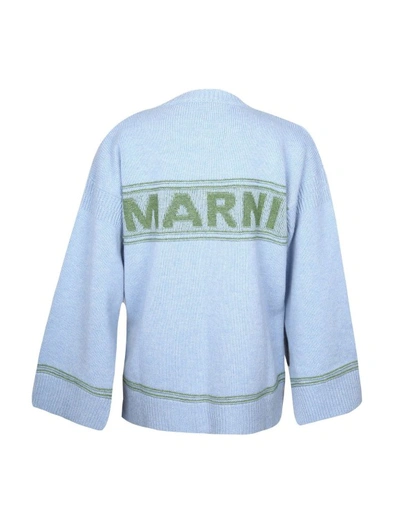 Shop Marni Wool With Logo Cardigan In Blue