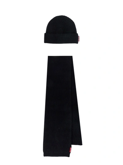 Shop Dsquared2 Black Wool Scarf And Hat Set