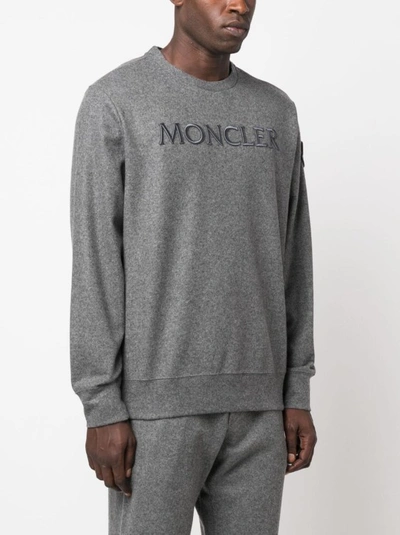 Shop Moncler Embroidered Logo Sweatshirt In Grey