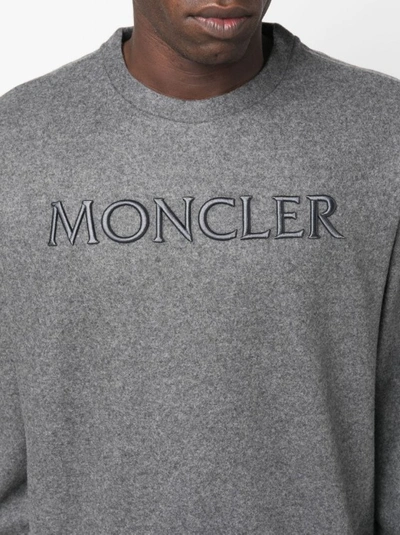 Shop Moncler Embroidered Logo Sweatshirt In Grey