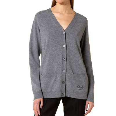 Shop Gucci Knit Wool Cardigan In Grey