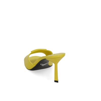 Shop Prada Leather Logo Mules In Yellow