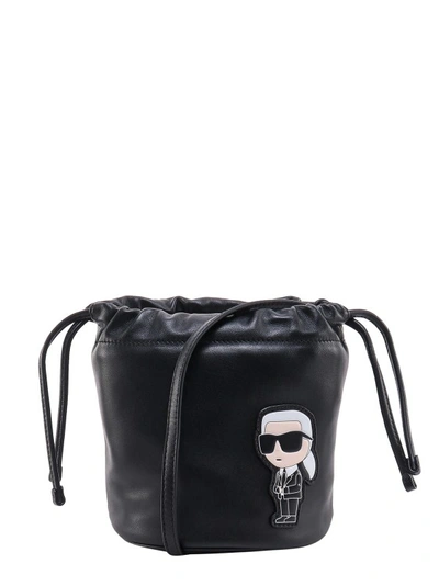Shop Karl Lagerfeld Iconic Patch Leather Bucket Bag In Black