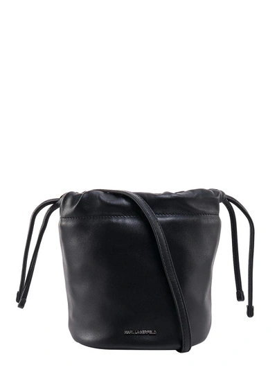 Shop Karl Lagerfeld Iconic Patch Leather Bucket Bag In Black