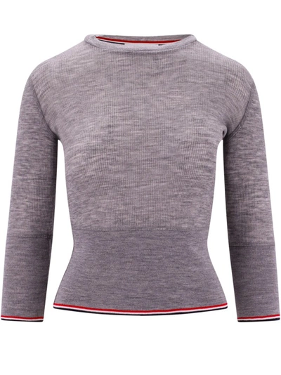 Shop Thom Browne Ribbed Wool Sweater In Grey