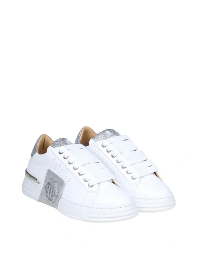 Shop Philipp Plein Sneakers Lo-top In Leather With Glitter In White