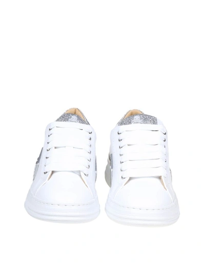 Shop Philipp Plein Sneakers Lo-top In Leather With Glitter In White