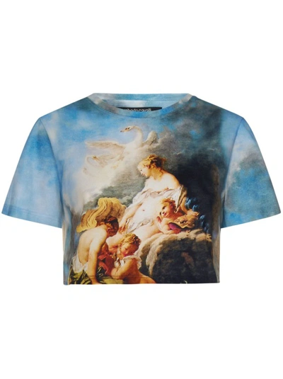 Shop Roberto Cavalli Multicolor Print Croppped T-shirt