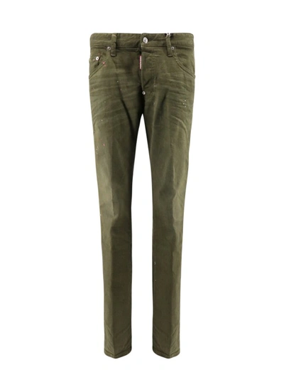 Shop Dsquared2 Stretch Cotton Trouser With Paint Stains In Green