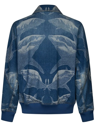 Shop Burberry Navy Blue Cotton Blend Zipped Jacket