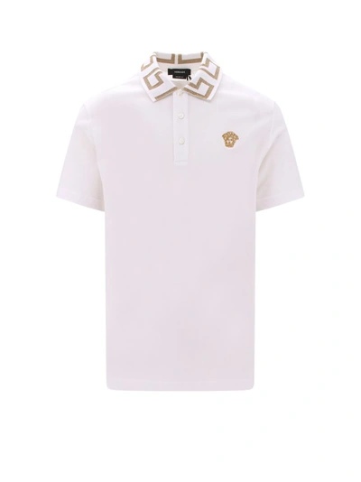 Shop Versace Cotton Polo Shirt With Medusa Patch In White