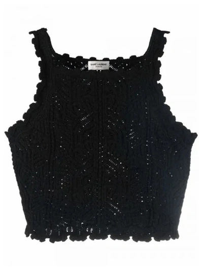 Shop Saint Laurent Black Crochet Knit Top