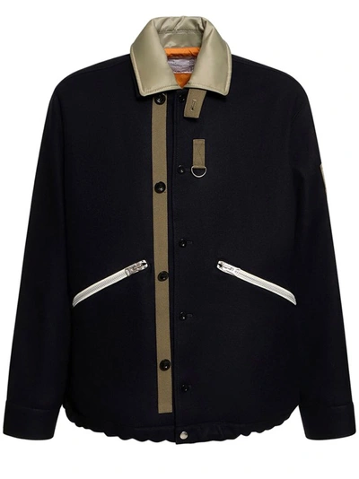 Shop Sacai Nylon Detail Wool Jacket In Black