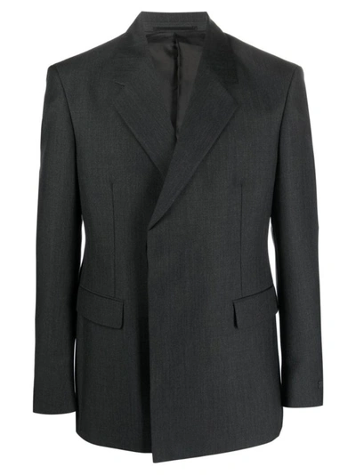 Shop Prada Double-breasted Wool Jacket In Grey