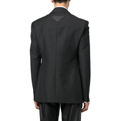 Prada Logo-patch Single-breasted Blazer In Grey