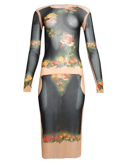 Shop Jean Paul Gaultier Flowers Petit Grand Print Dress In Black
