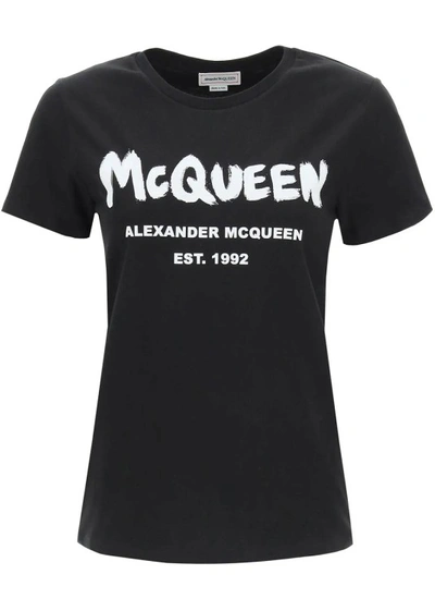 Shop Alexander Mcqueen Black Cotton Logo T-shirt