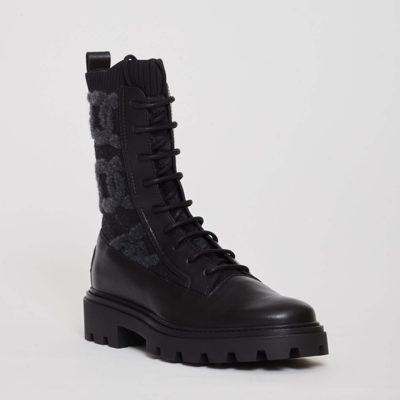 Shop Tod's Lace-up Boot In Black Leather And Stretch Fabric