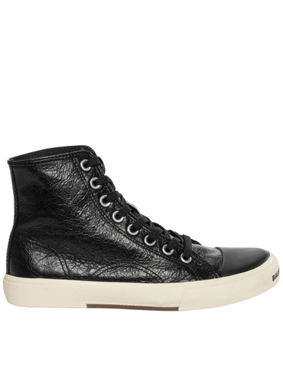 Shop Balenciaga Paris Leather Sneakers In Black