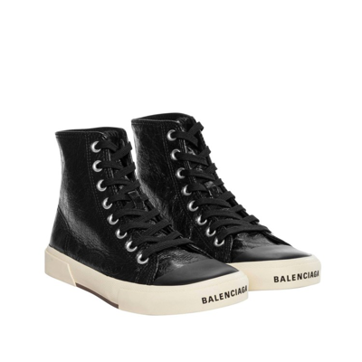 Balenciaga Paris Leather Sneakers Women In Black