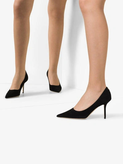 Jimmy Choo Romy 85 Spitze Pumps Aus Schwarzem Leder Mit Eidechsen-print In Black
