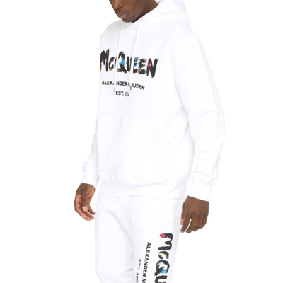 Shop Alexander Mcqueen Hooded Cotton Logo Sweatshirt In White