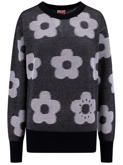 Shop Kenzo Flower Spot Motif Cotton Sweater In Black
