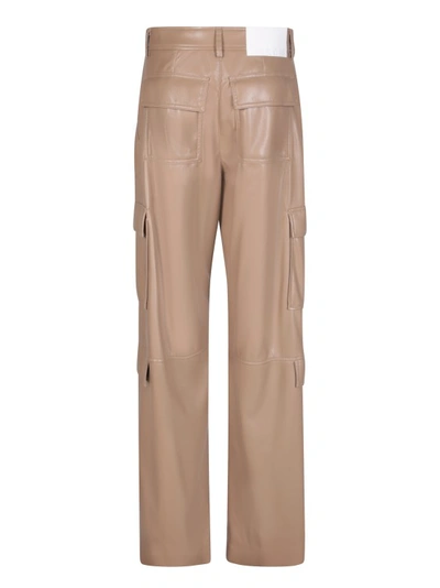 Shop Msgm Beige Faux Leather Cargo Trousers In Brown