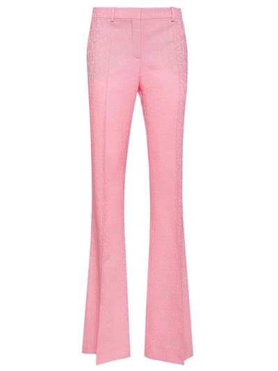 Shop Versace Jacquard Allover Virgin Wool Trouser In Pink