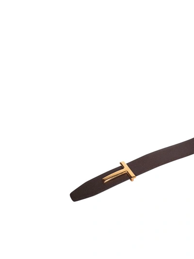 Shop Tom Ford Brown Leather Belt With Reversible Design And Logo Plaque