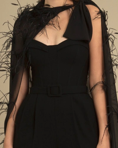 Shop Gemy Maalouf Strapless Cut Jumpsuit With Cape - Jumpsuits In Black