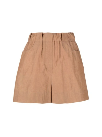 Shop Alysi Poplin Shorts With Elastic In Brown