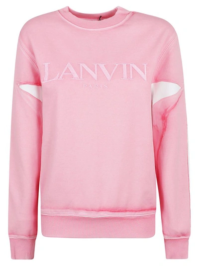 Shop Lanvin Embroidered-logo Crew-neck Sweatshirt In Pink
