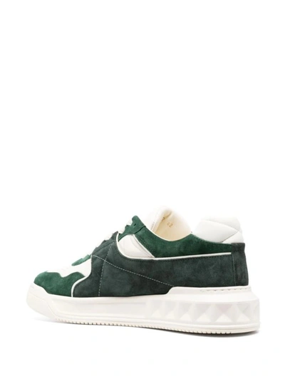 Shop Valentino One Stud Logo Print Trainers In Green
