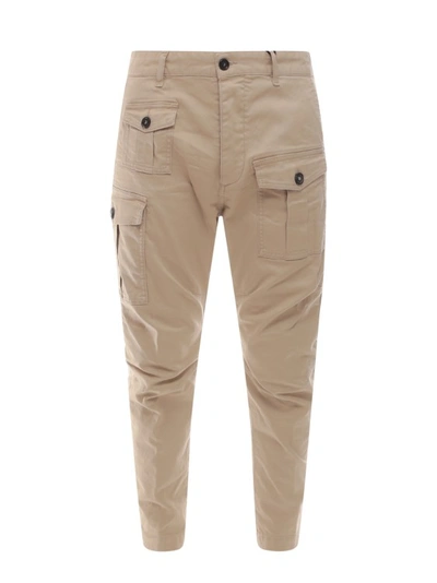 Shop Dsquared2 Cargo Cotton Trouser With Pockets In Brown